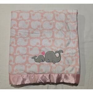 Rare Carter's Whale Just One You Baby Blanket Pink Satin Trim Plush Soft